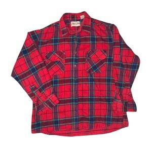 Vintage Country Touch Red Plaid Flannel Button Down Shirt Thick Size Large